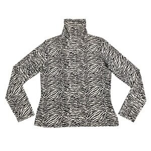 Vintage Y2K Mix It Top Women L Zebra Print Slinky Turtleneck Mob Wife Maximalist